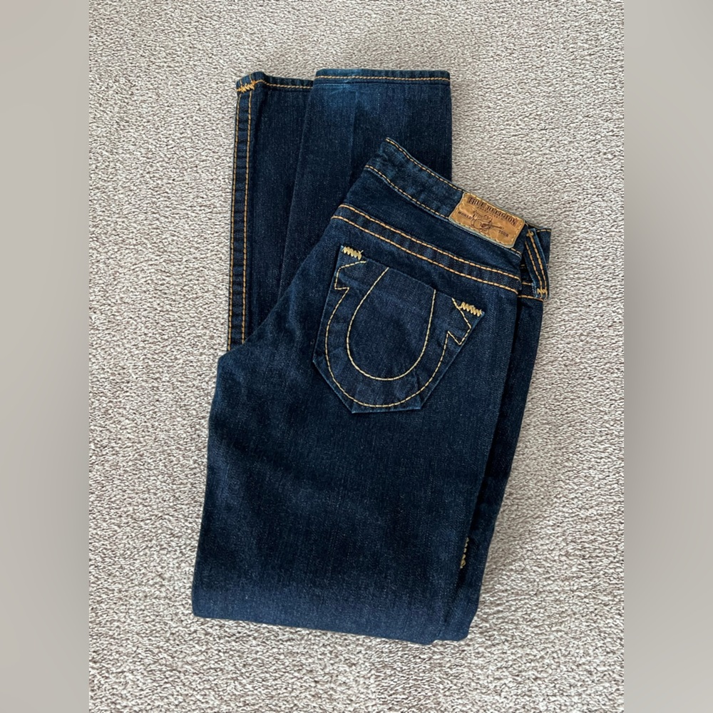 True Religion Straight Leg Dark Blue Denim Jeans - Picture 10 of 14